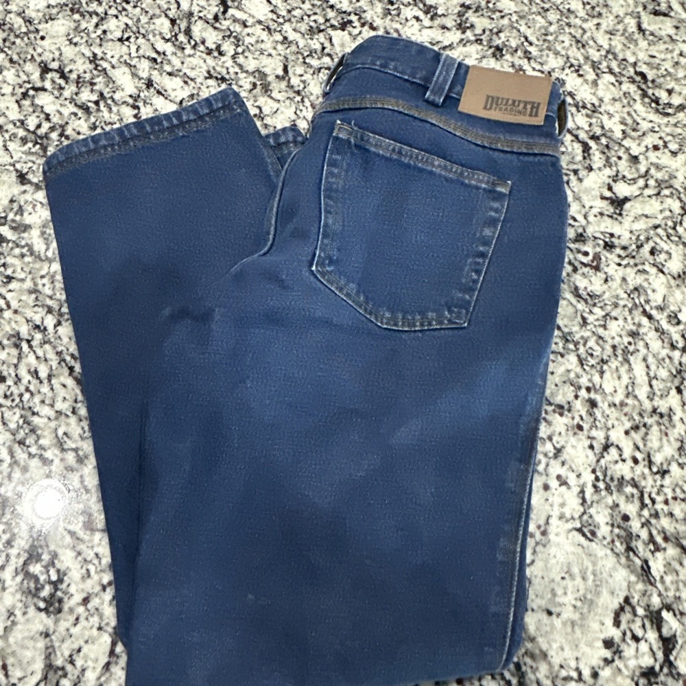Duluth Trading Co Relaxed Fit Mens Denim Jeans Sz 36W x32L Straight Leg Dark Was